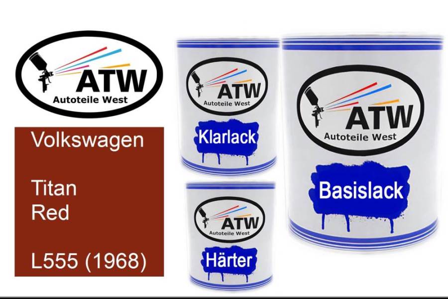 Volkswagen, Titan Red, L555 (1968): 1L Lackdose + 1L Klarlack + 500ml Härter - Set, von ATW Autoteile West.